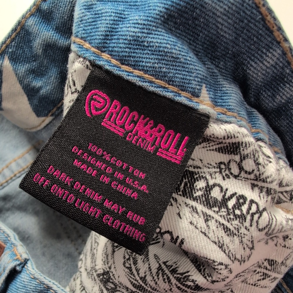 Rock and Roll Cowgirl Womens W31 L36 Star Print High Rise Flare Jeans Blue White - Picture 7 of 11